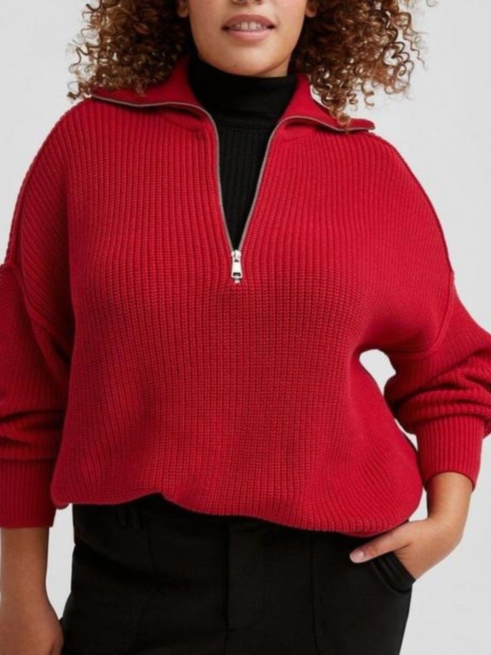 Torrid Red Ribbed Quarter-Zip Pullover Sweater Size 2 (18/20)